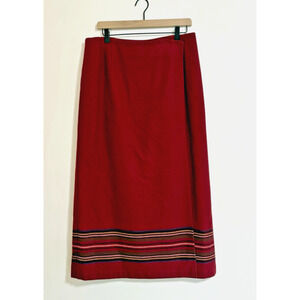 VINTAGE Eddie Bauer Skirt Womens 16 Red Wool Striped Wrap Long Length Maxi